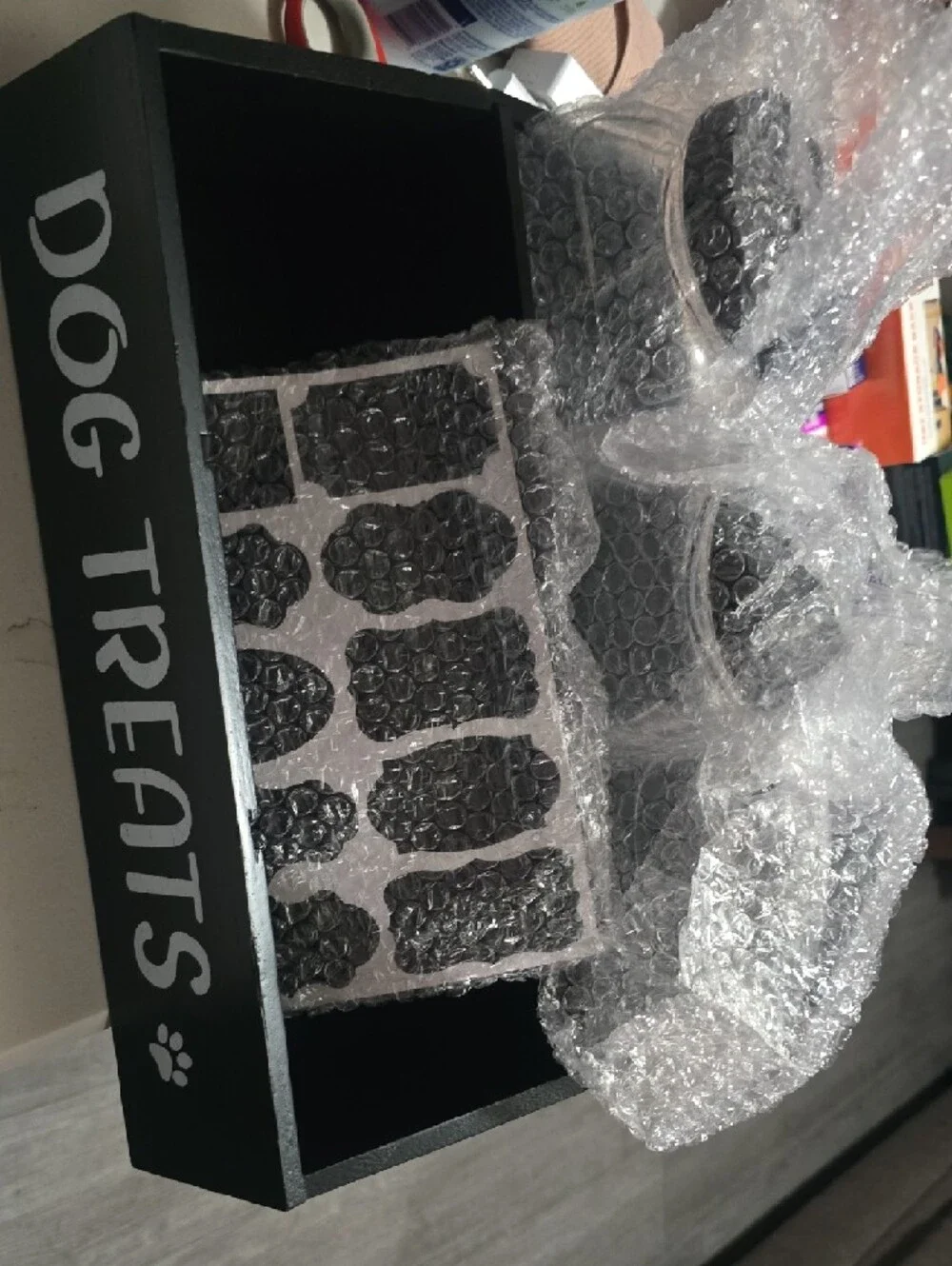 Black Wooden Dog Treat Organizer with Jars
